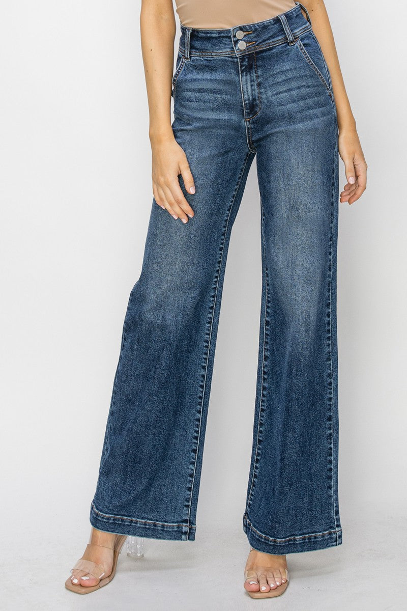 PLUS High Rise Wide Leg Double Button Jeans