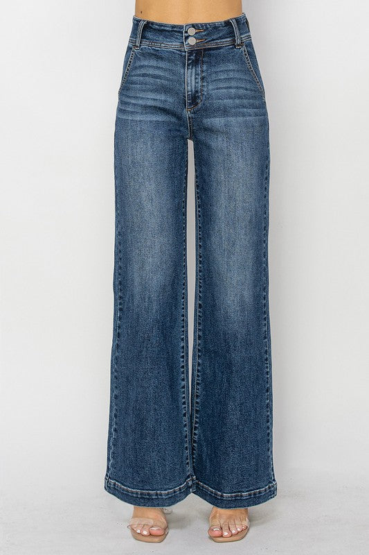 PLUS High Rise Wide Leg Double Button Jeans