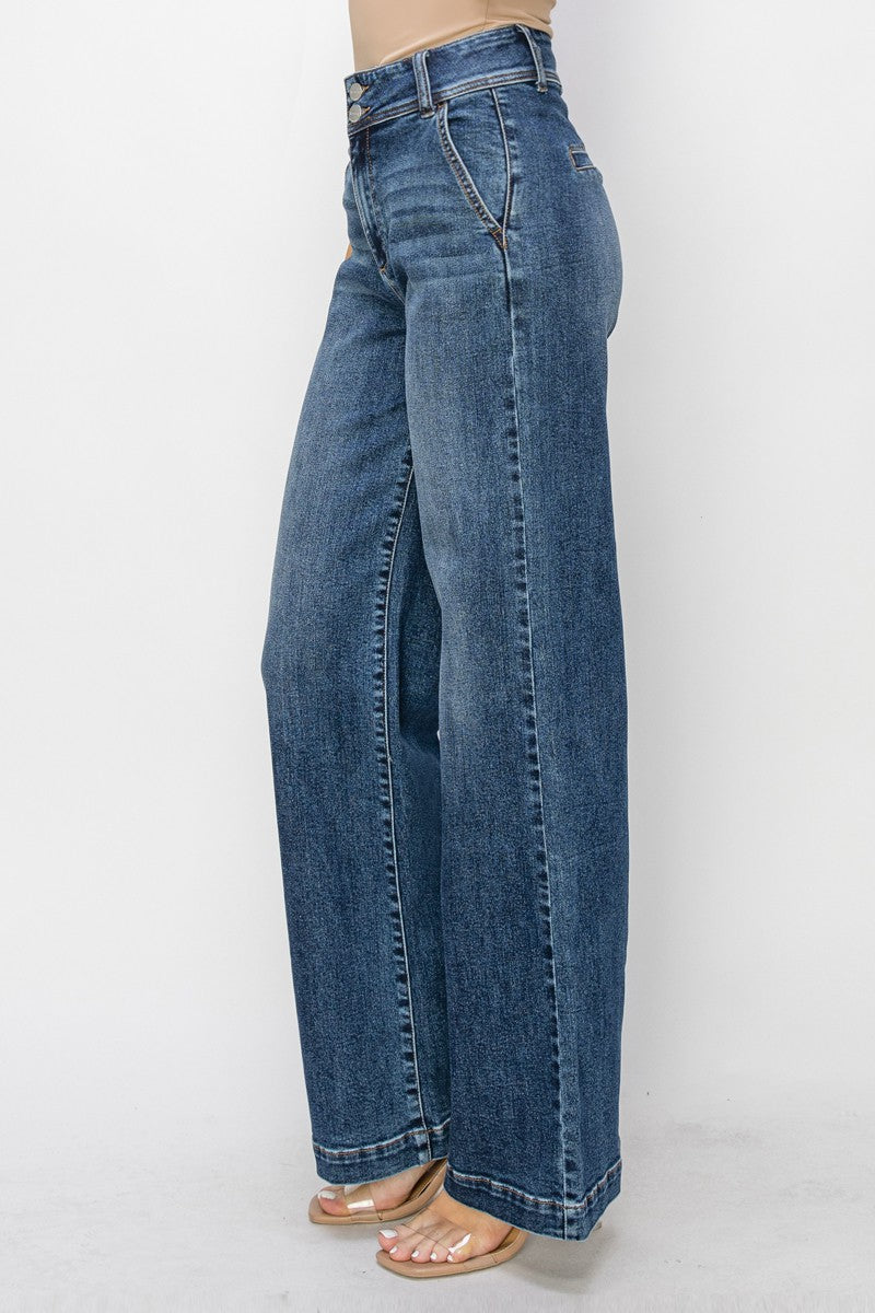 PLUS High Rise Wide Leg Double Button Jeans