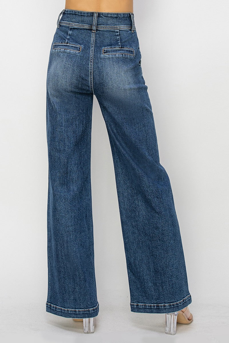 PLUS High Rise Wide Leg Double Button Jeans