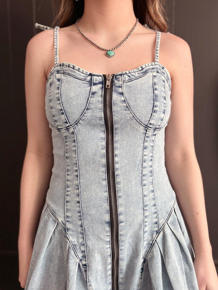 Patchwork Denim Slip Dress | gussieduponline