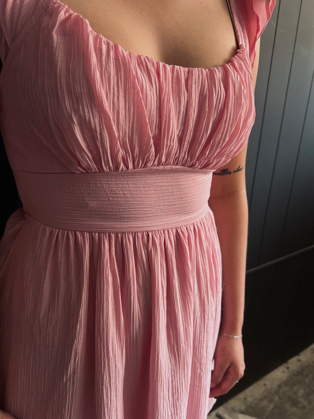 Pink Ruffled Sleeve Back Tie Mini Dress