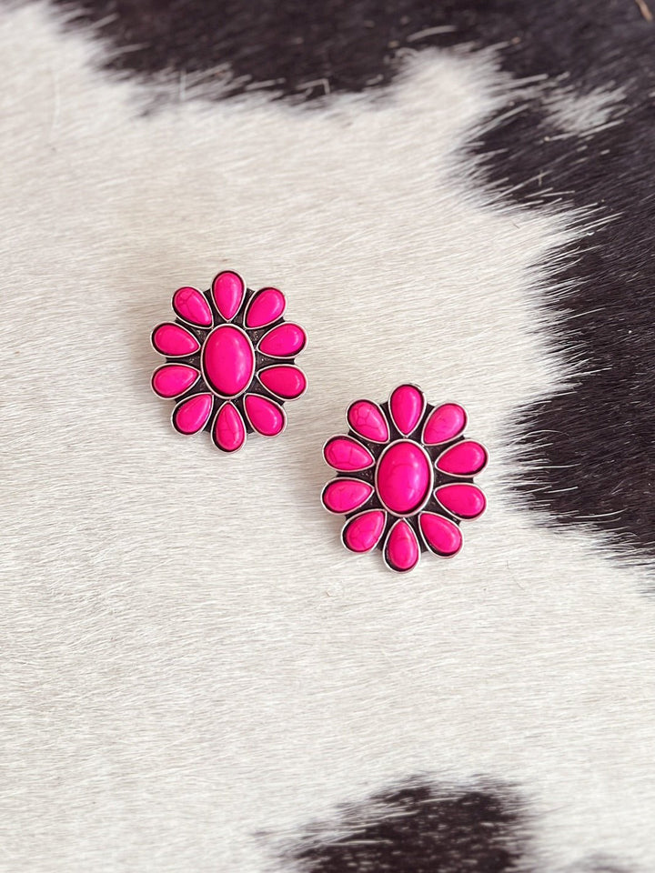 Pink Squash Blossom Stone Post Earrings | gussieduponline