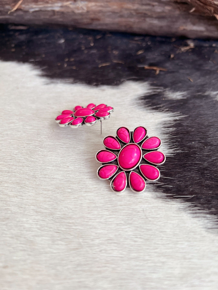 Pink Squash Blossom Stone Post Earrings | gussieduponline