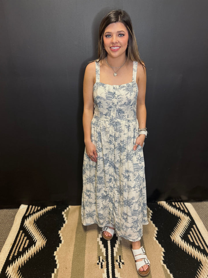 Powder Blue Toile Button Up Maxi Dress*
