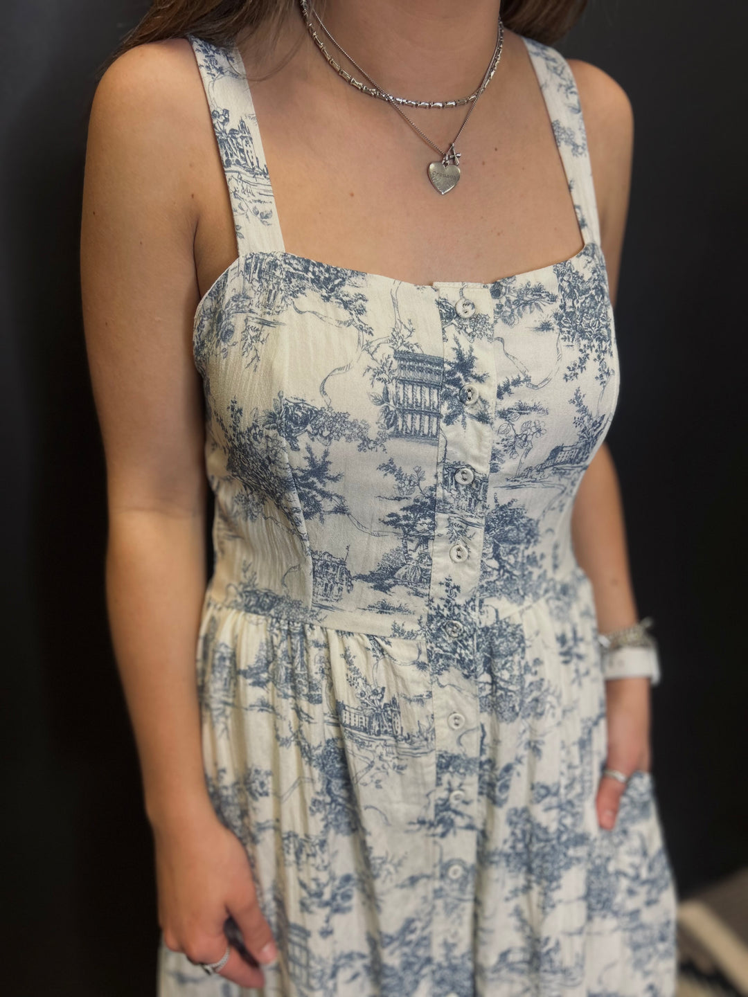 Powder Blue Toile Button Up Maxi Dress*