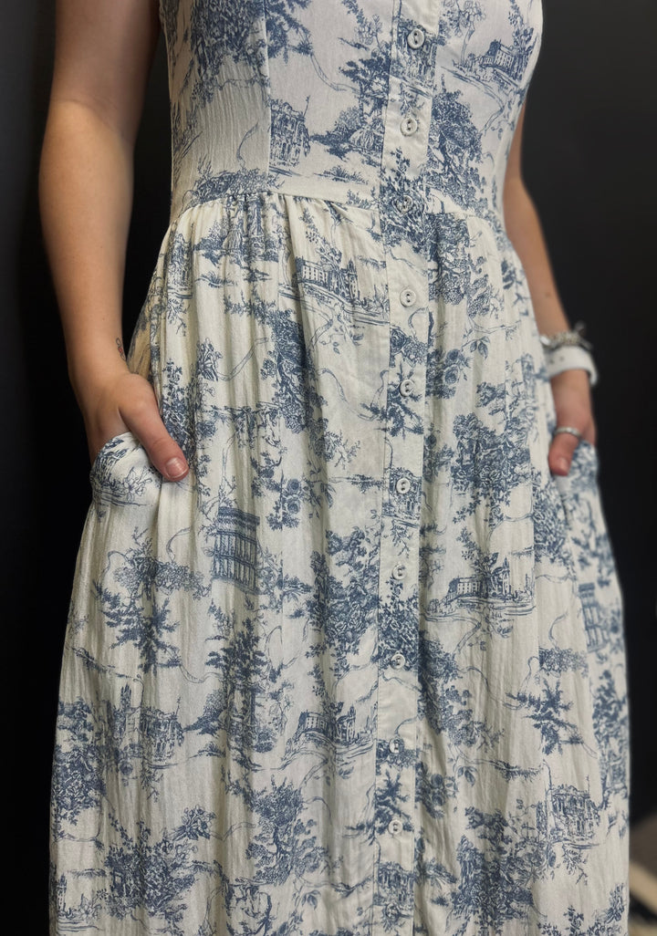 Powder Blue Toile Button Up Maxi Dress*
