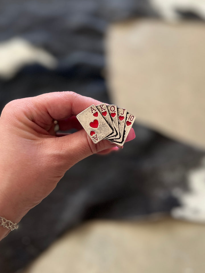 Red Heart Playing Card Adjustable Ring
