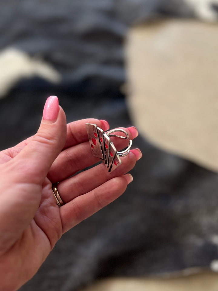 Red Heart Playing Card Adjustable Ring
