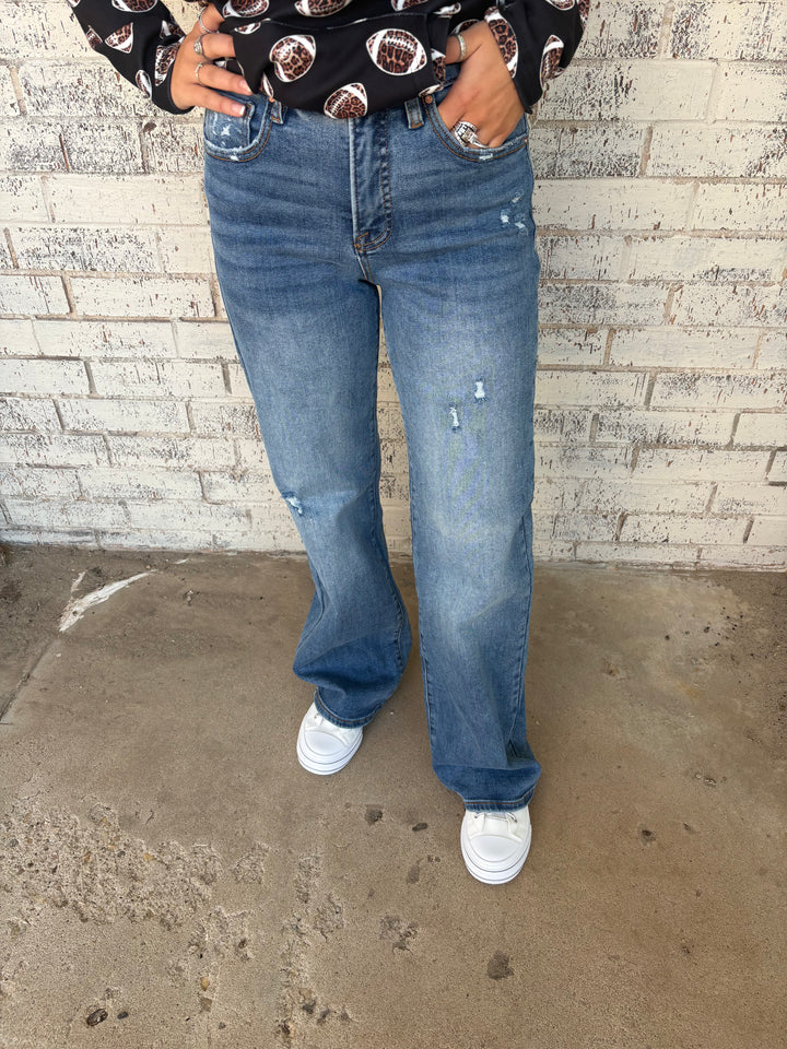 Risen Tummy Control High Rise Wide Leg Jeans