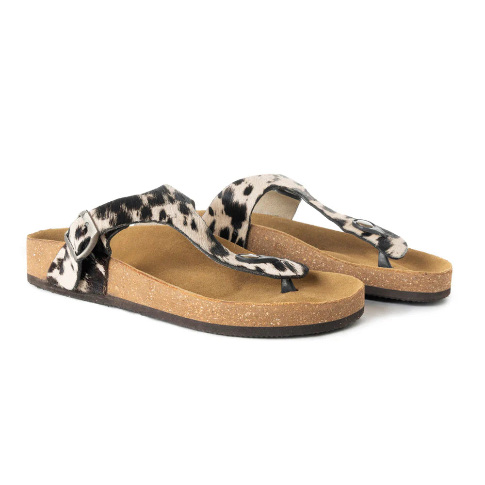 Chino Western Hand Tooled Black & White Cow Print Sandals