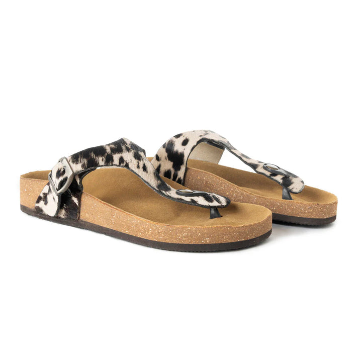 Chino Western Hand Tooled Black & White Cow Print Sandals