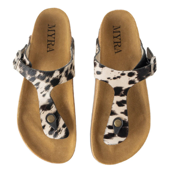 Chino Western Hand Tooled Black & White Cow Print Sandals