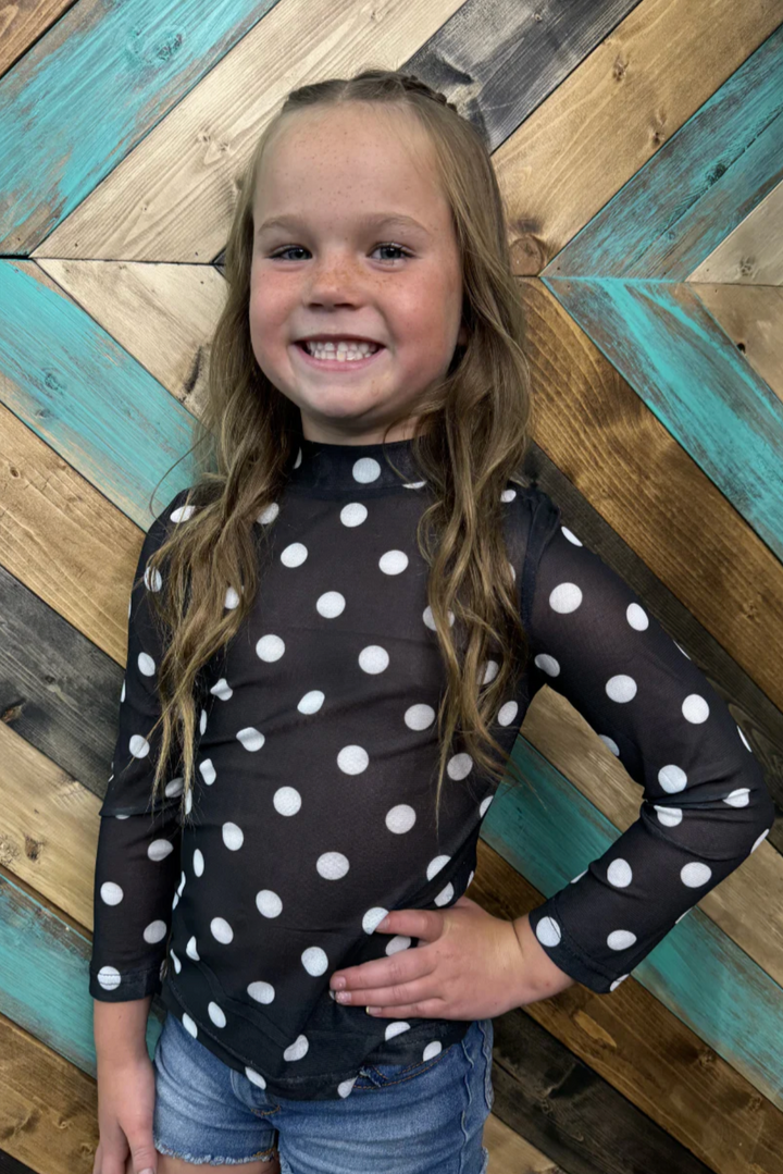 KIDS Kick Off Season Black & White Polka Dot Mesh Top