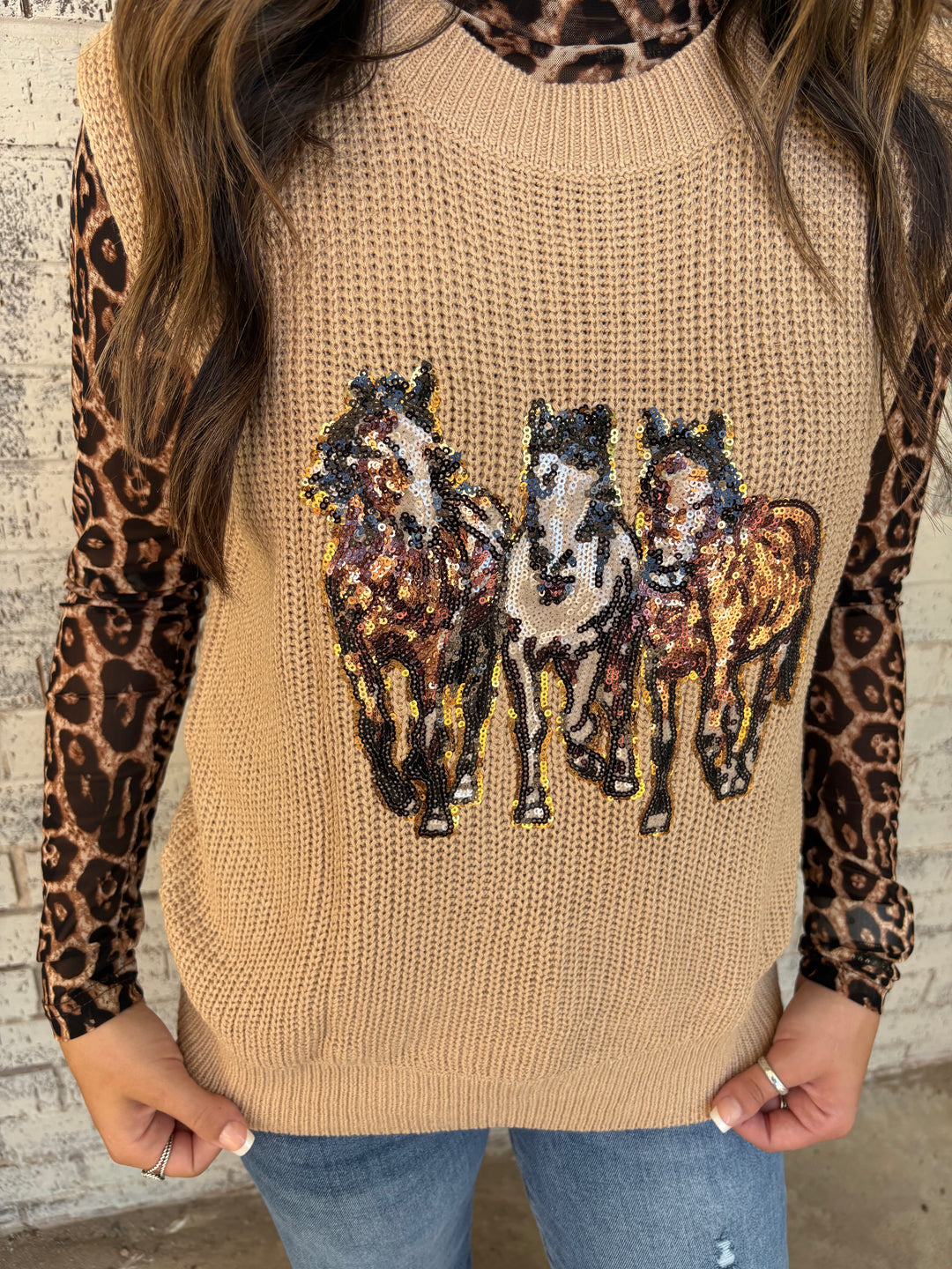 Sequin Horse Graphic Knitted Sweater Vest