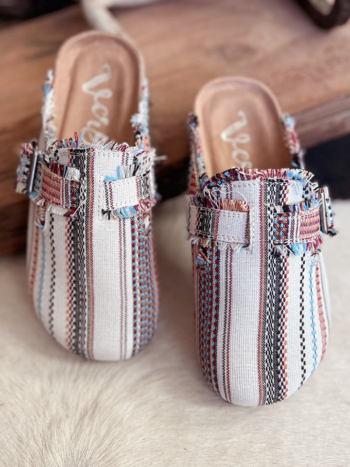 Serape Cream Basket Clog Shoes | gussieduponline