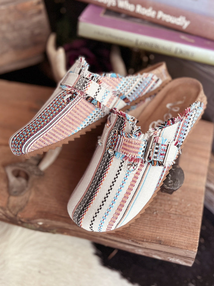 Serape Cream Basket Clog Shoes | gussieduponline