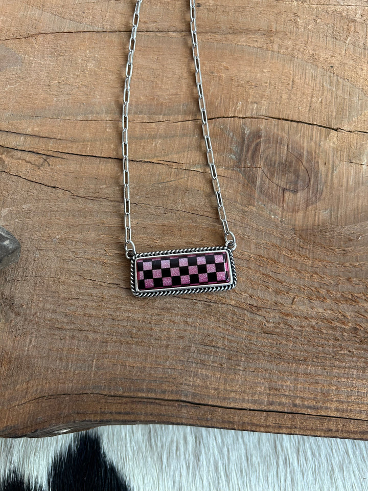 Shimmer Checked Bar Necklace