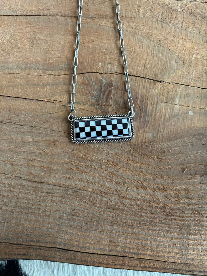 Shimmer Checked Bar Necklace