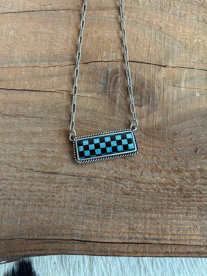 Shimmer Checked Bar Necklace