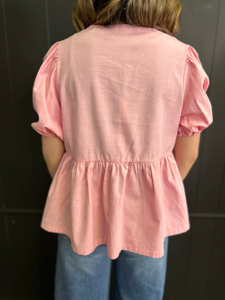 Short Sleeve Woven Front Bow Tie Top - 5 Colors*