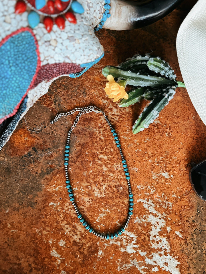 Silver Beaded Turquoise Necklace | gussieduponline