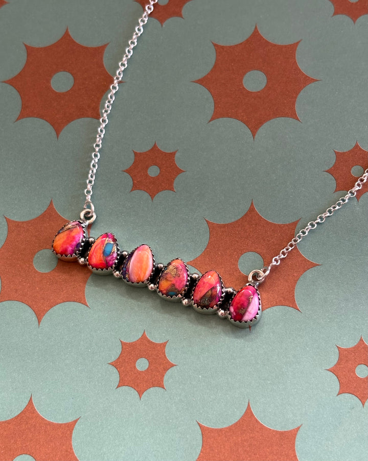 Spiny Dahlia Cluster Bar Sterling Silver Hada Necklace