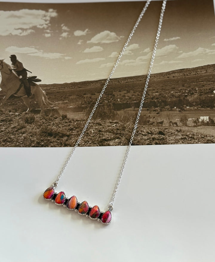 Spiny Dahlia Cluster Bar Sterling Silver Hada Necklace