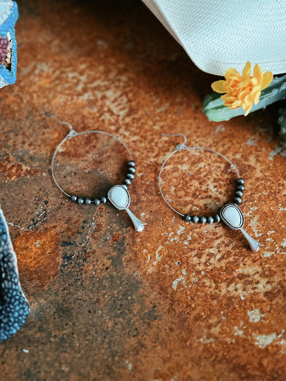 Squash White Turquoise Hoop Earrings | gussieduponline