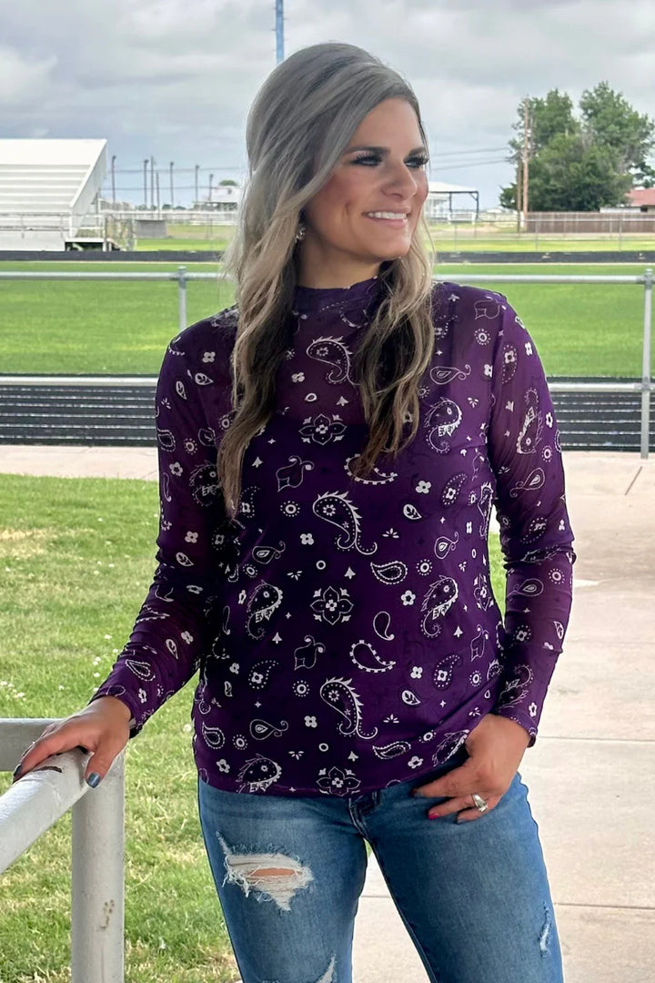 Sterling Kreek Bandana Babe Purple Mesh Top