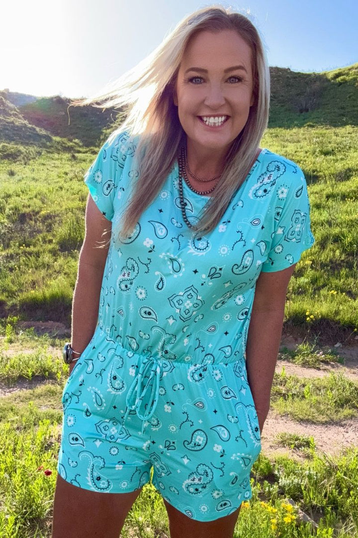 Sterling Kreek Bandana Babe Turquoise Romper