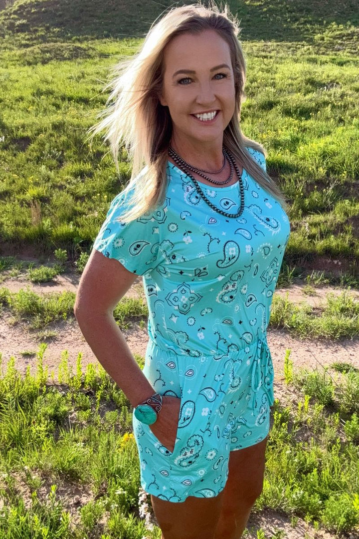 Sterling Kreek Bandana Babe Turquoise Romper