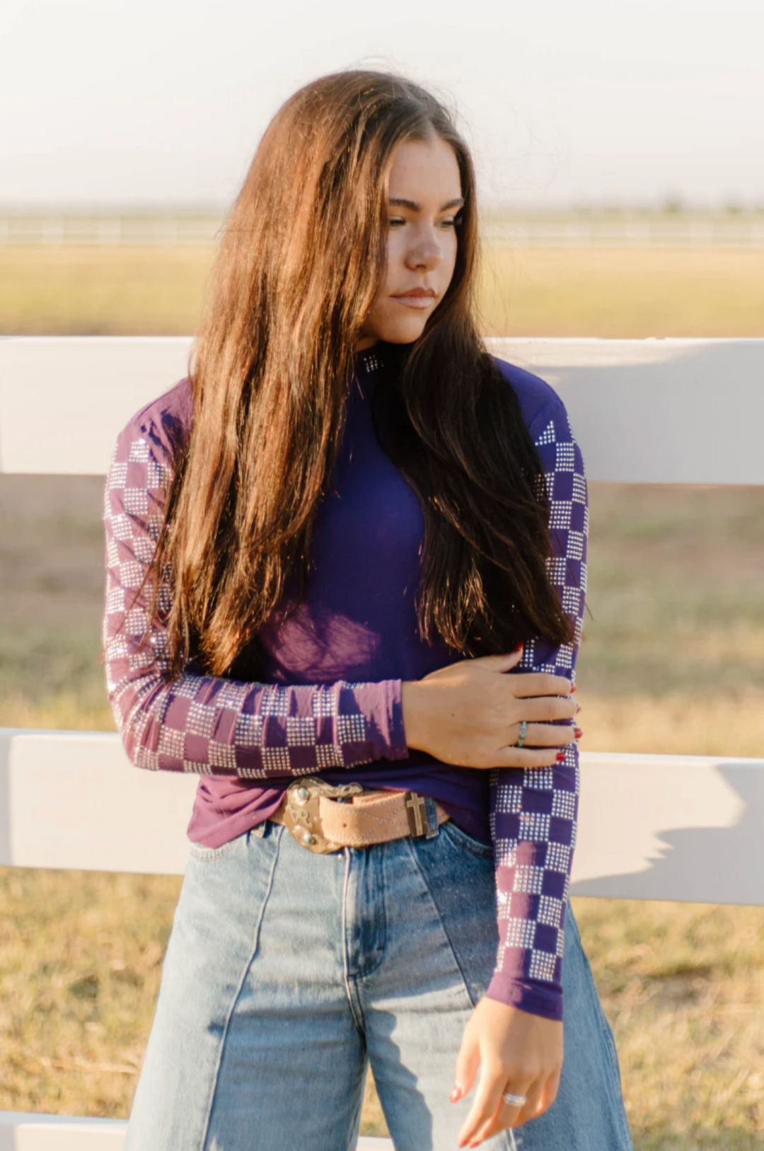 Sterling Kreek Checked In Purple Mesh Top