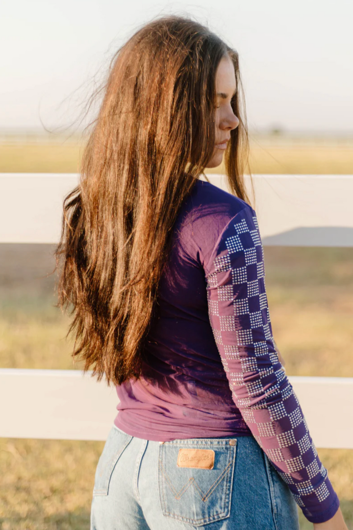 Sterling Kreek Checked In Purple Mesh Top