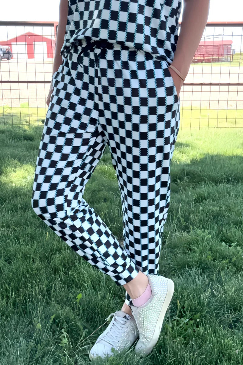 Sterling Kreek Checked in Turquoise Joggers