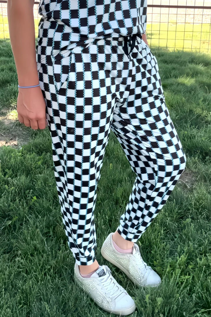 Sterling Kreek Checked in Turquoise Joggers