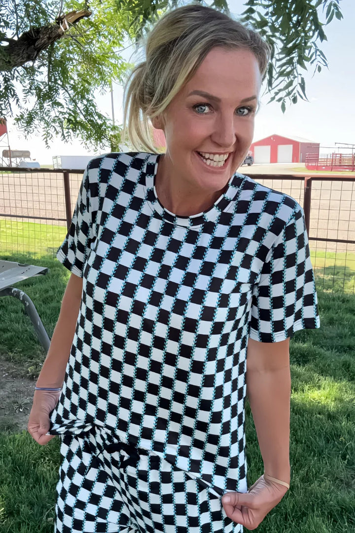 Sterling Kreek Checked in Turquoise Top