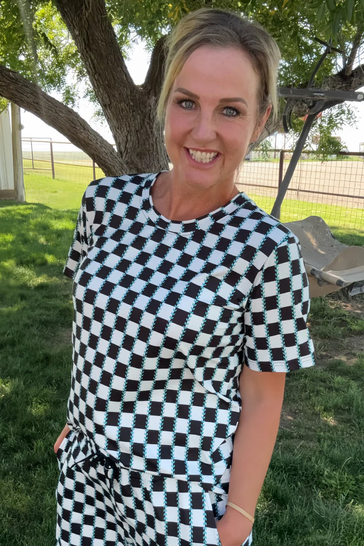 Sterling Kreek Checked in Turquoise Top