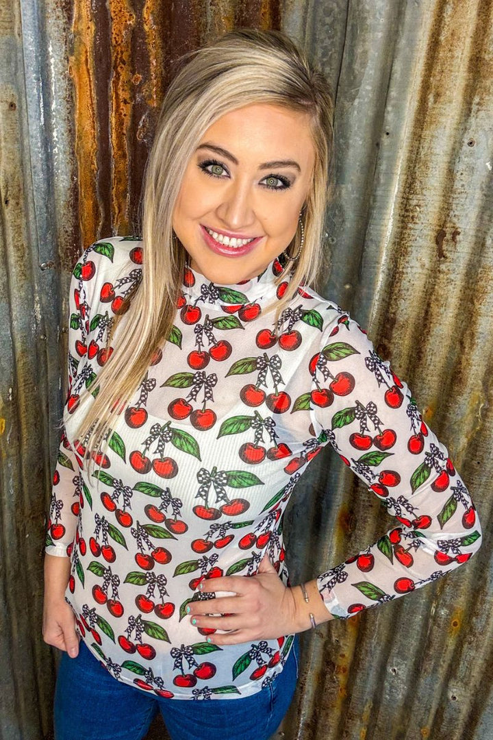 Sterling Kreek Cherry On Top Mesh Top*