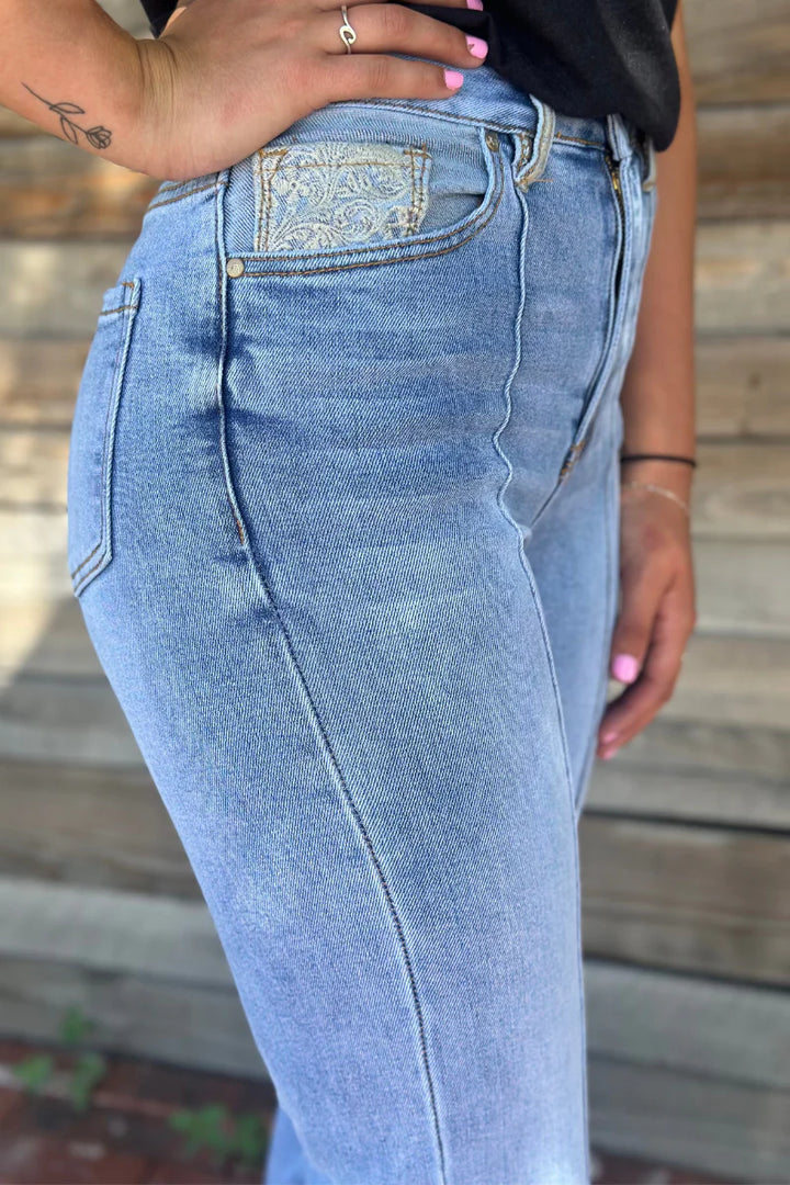 Sterling Kreek Embroidered Cuffed Jeans