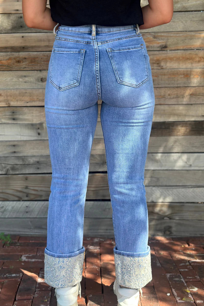 Sterling Kreek Embroidered Cuffed Jeans