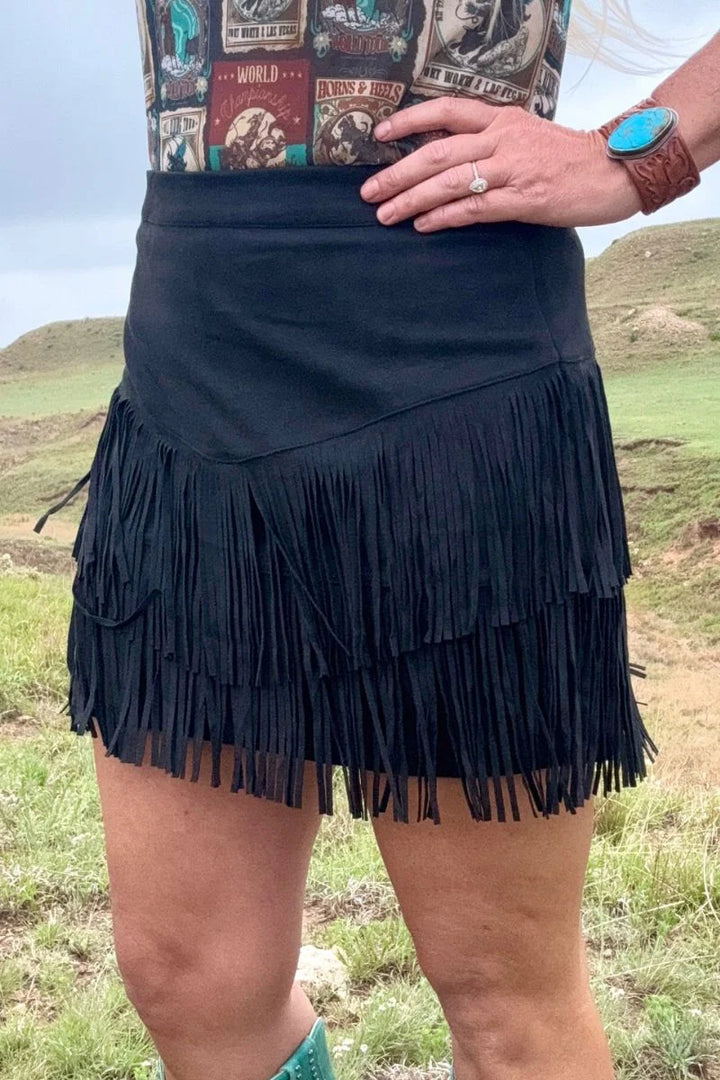 Sterling Kreek Fort Worth Black Fringe Skirt