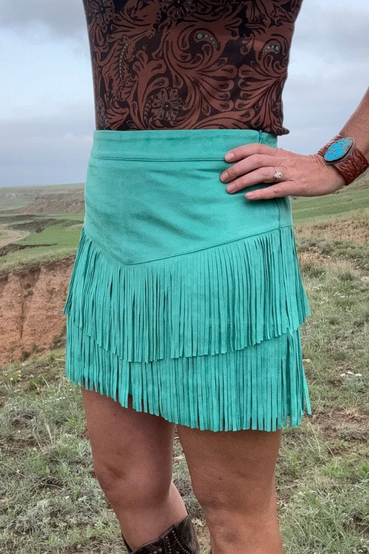 Sterling Kreek Fort Worth Turquoise Fringe Skirt