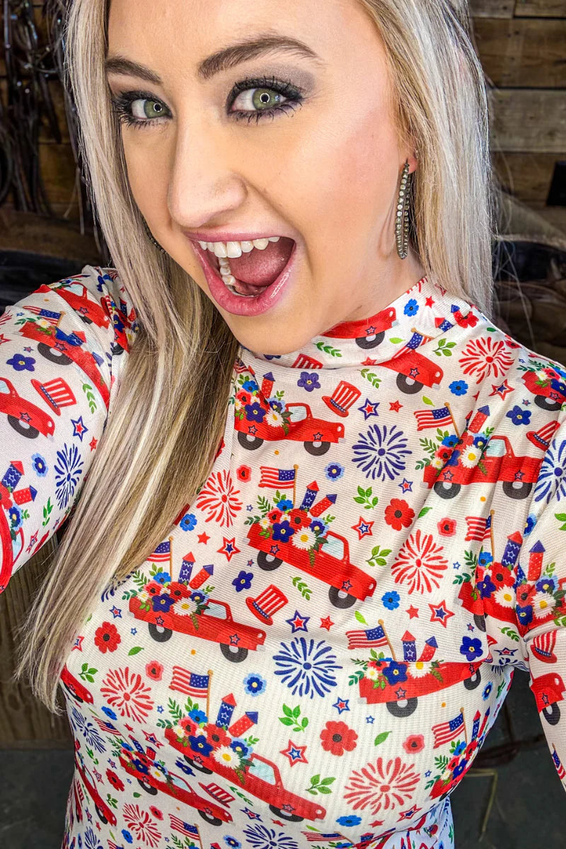 Sterling Kreek Freedom & Fireworks Mesh Top*