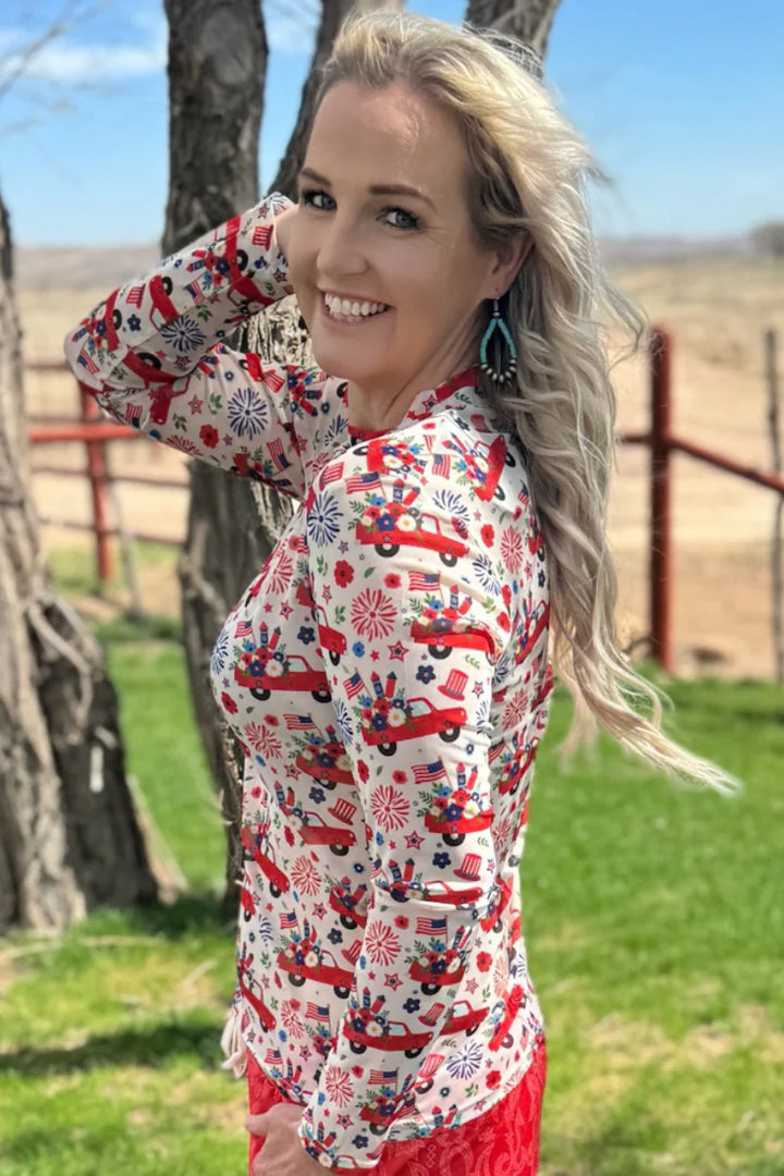 Sterling Kreek Freedom & Fireworks Mesh Top*