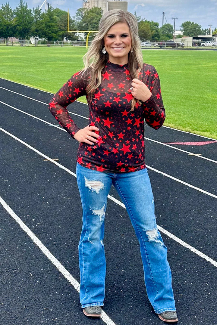 Sterling Kreek Go Team Go Red and Black Mesh Top