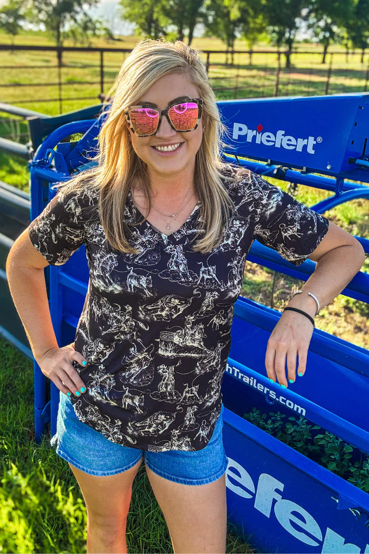 Sterling Kreek Rodeo Road V Neck Top