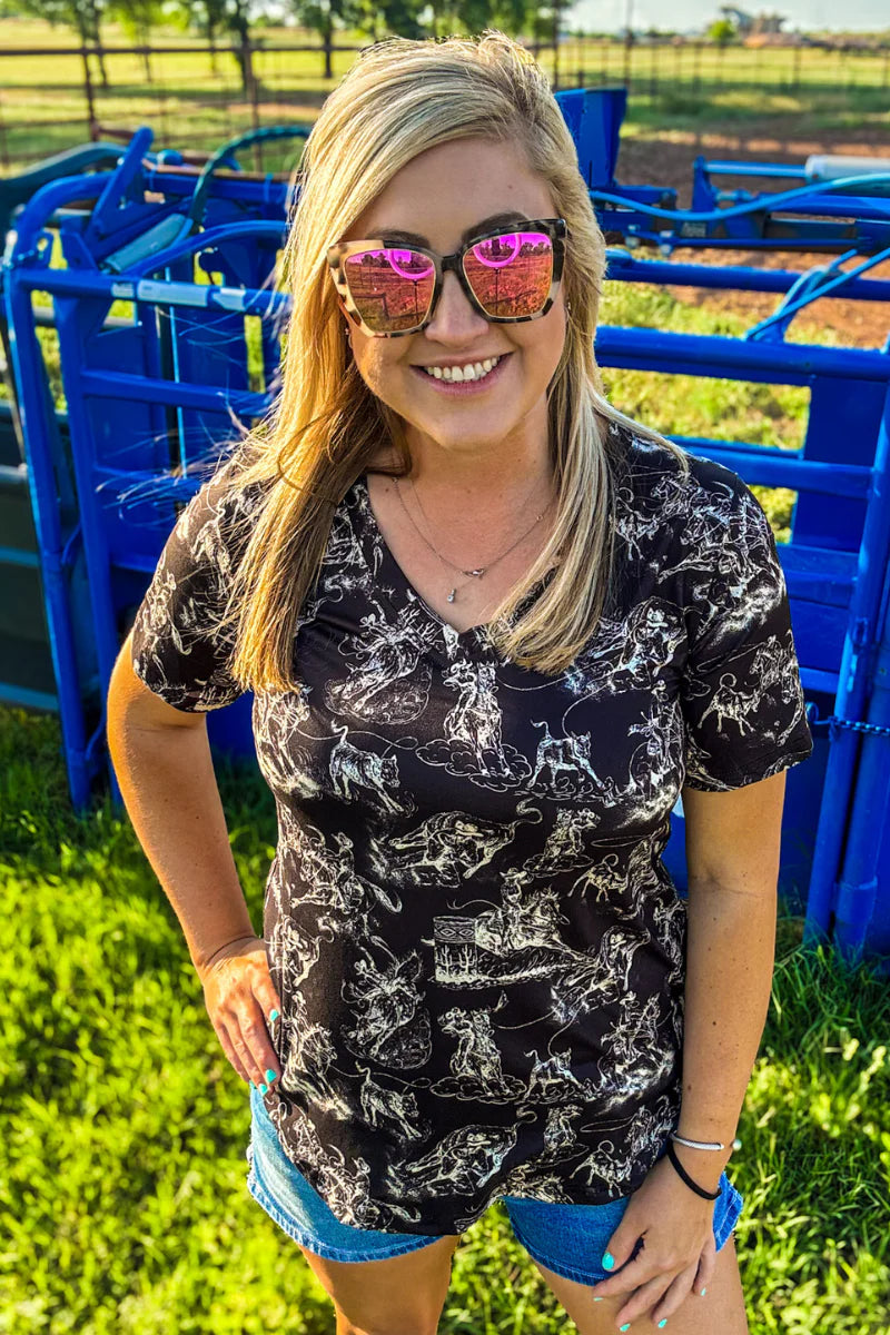 Sterling Kreek Rodeo Road V Neck Top