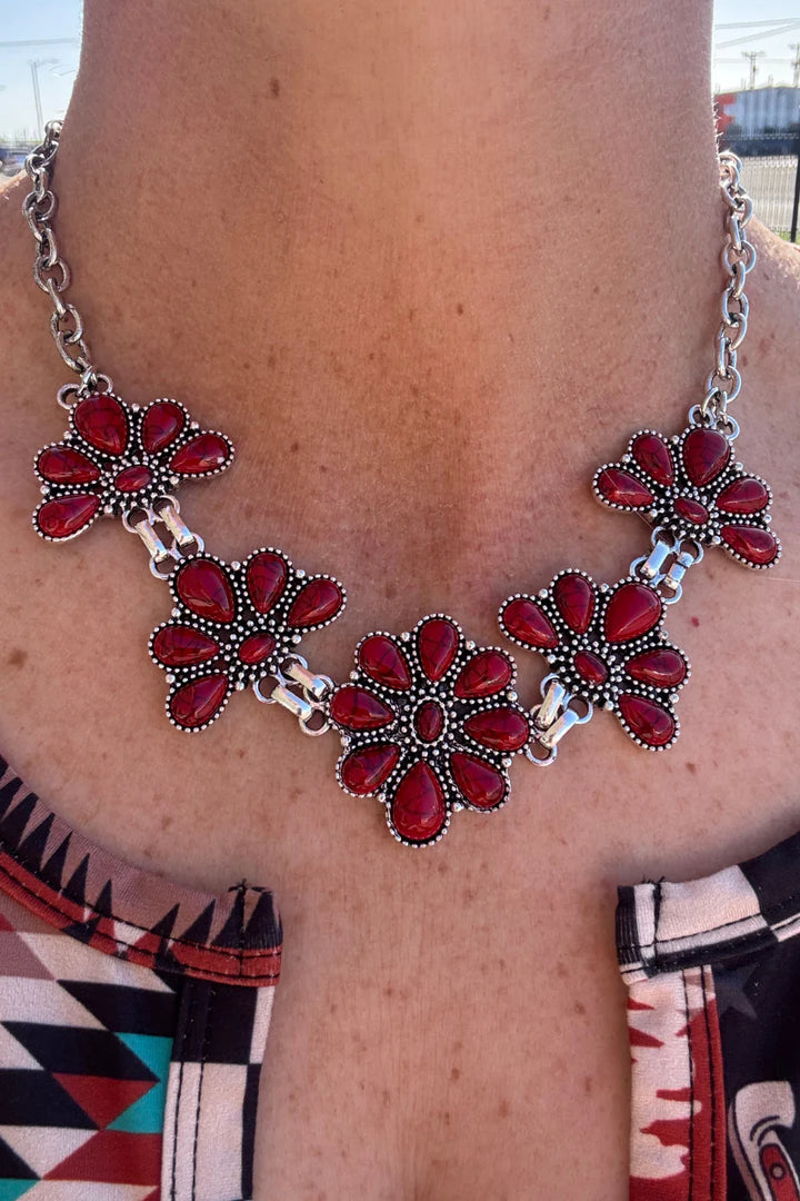 Sterling Kreek Ruby Flower Necklace
