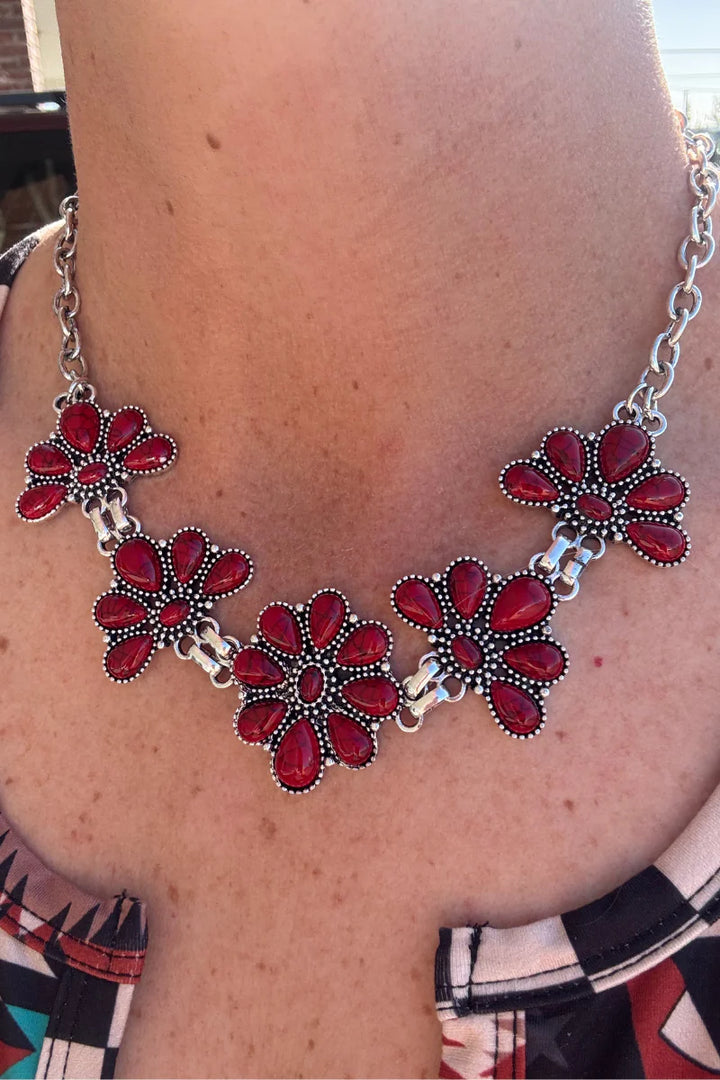 Sterling Kreek Ruby Flower Necklace